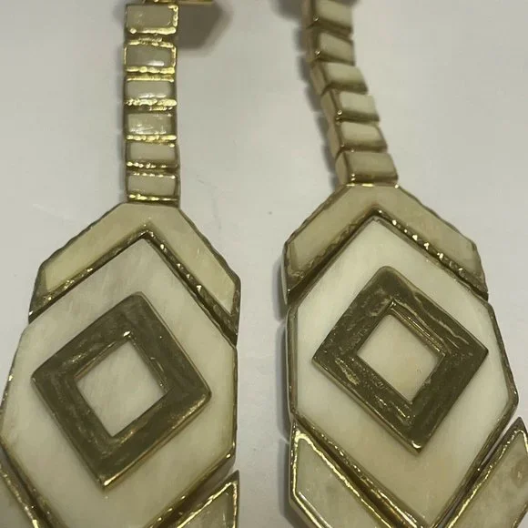 Akola gold tone horn drop Dangle statement earrings Elegant Boho Chevron - Picture 6 of 9